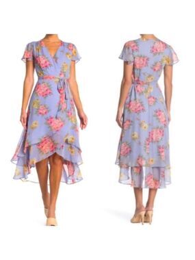 Betsey Johnson Dress Women’s size 4 Bouquet floral print Chiffon Wrap Dress NWT